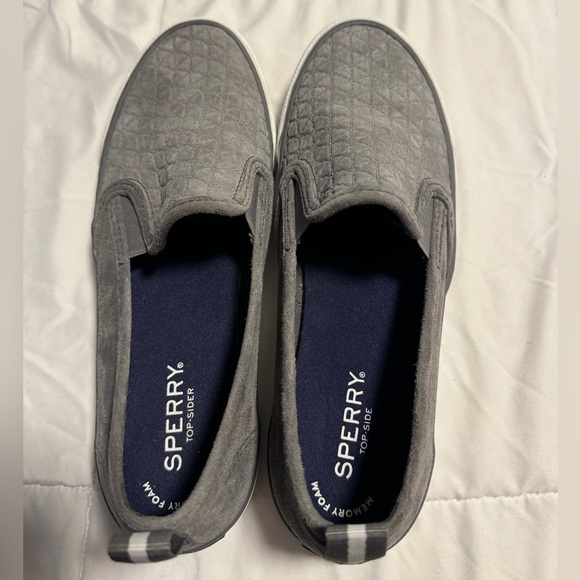 Sperry Top Side Women Seaside Quilted Suede Slip on Sneakers Gray 8 Memory Foam - Picture 8 of 13
